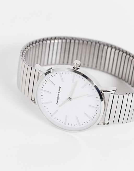 Mens silver watch white face sale