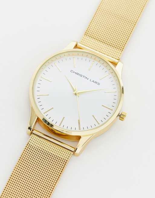 Gold mesh shop strap watch mens