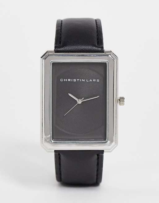 Christian Lars Montre femme avec cadran rectangulaire Noir ASOS