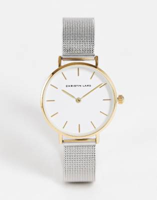 Christian Lars - Orologio da donna con cinturino in rete in due tonalità colore argento e oro