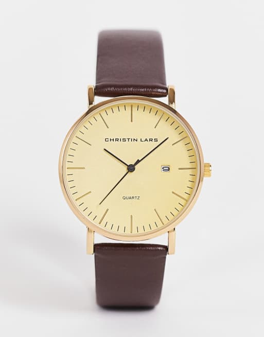 Christian Lars Orologio da uomo classico con cinturino color cuoio