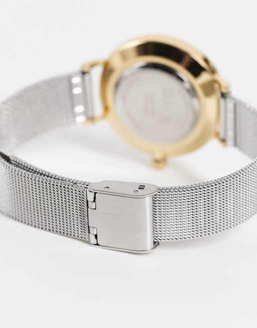Christian Lars – Silver- och guldfärgad armbandsklocka med armband i mesh, 3 av 4