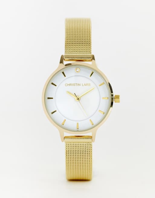Christian Lars stainless steel mesh bracelet strap watch in gold