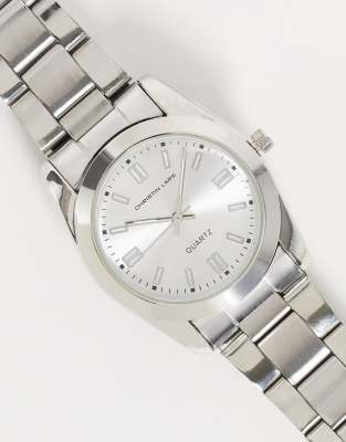 Christin Lars Christian Lars Womens Chunky Link Strap Watch In Silver