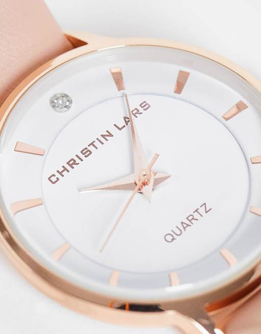 Christian Lars Womens slimline leather strap watch in rose gold, 2 of 4