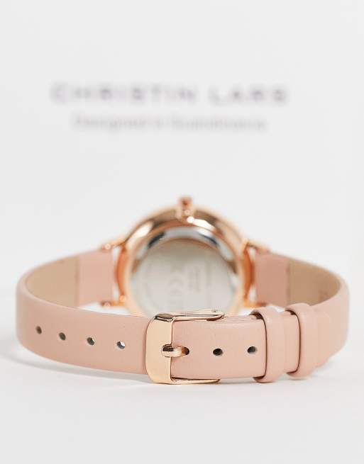 Christian Lars Womens slimline leather strap watch in rose gold, 3 of 4