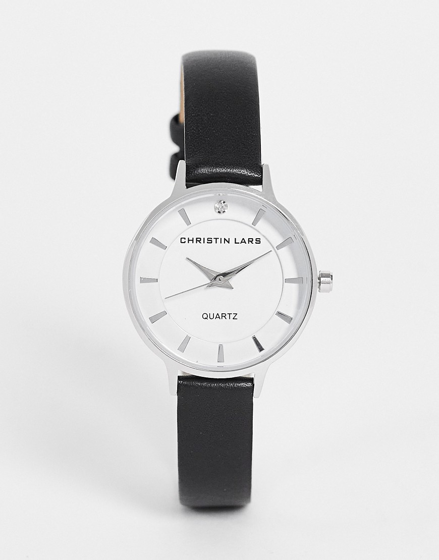 Christian Lars Womens slimline watch with leather strap-Silver