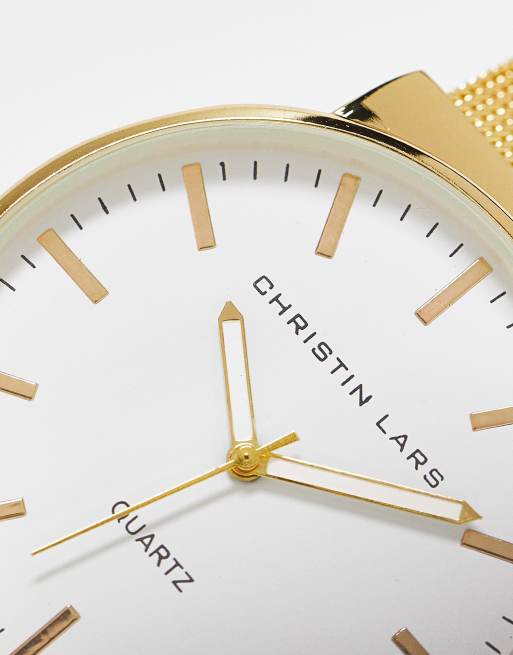 Christin Lars adjustable stainless steel mesh bracelet watch in gold, 2 of 4