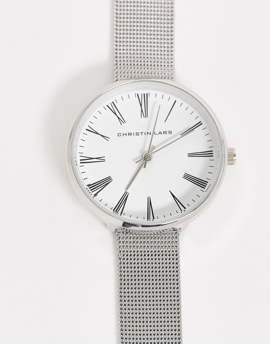 Christin Lars - Armbåndsur med grå meshrem-Sølv