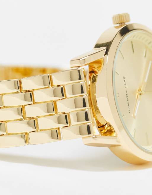 Christin Lars – Armbanduhr in Gold-Optik mit breiten Gliedern, 4 von 4