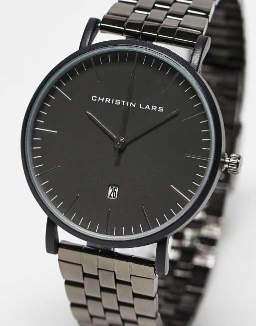 Christin Lars - Chunky armbåndsur med ledrem i sort