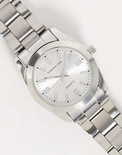 Christin Lars chunky link strap watch in silver ASOS