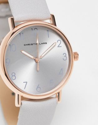 Christin Lars faux leather strap watch in gray and rose gold - Click1Get2 Mega Discount