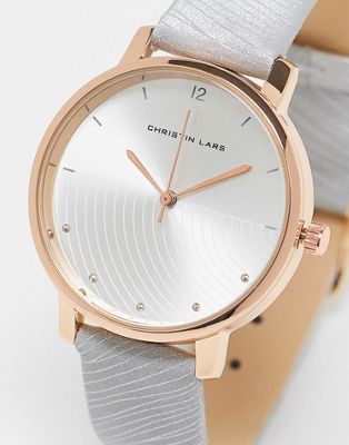 Christin Lars faux leather strap watch in white and rose gold - Click1Get2 Deals