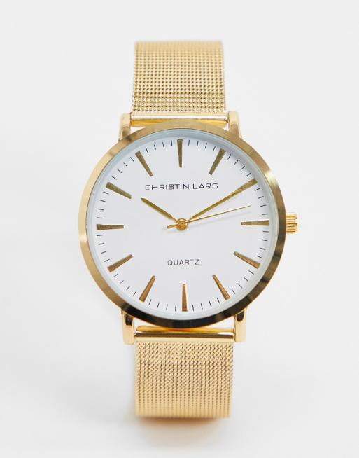 Christin Lars gold watch with white dial ASOS
