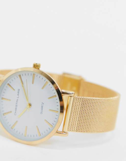 Christin Lars Gouden horloge met witte wijzerplaat