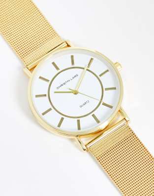 Christin Lars - Heren - Horloge met grote wijzerplaat en bandje van mesh in  goud | ASOS
