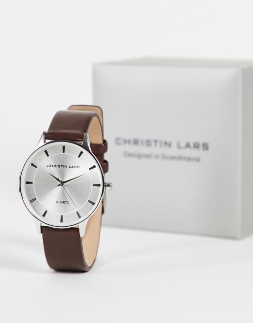 Christin Lars - Heren- Horloge met leren band in bruin, 3 van 4