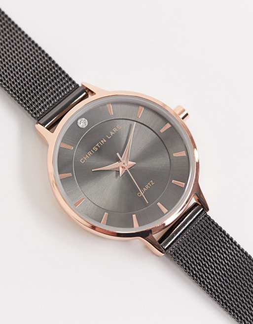 Christin Lars - Horloge met mesh bandje in donkergrijs