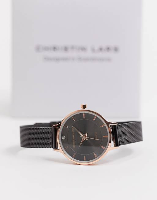 Christin Lars - Horloge met mesh bandje in donkergrijs, 4 van 4