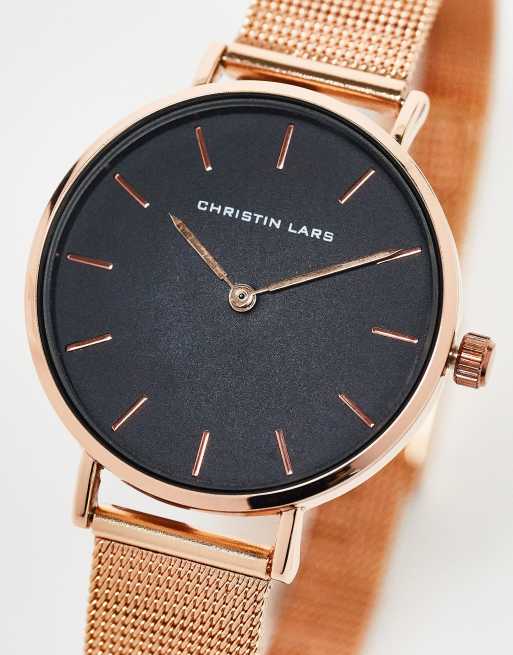 Christin Lars - Horloge met mesh bandje in roségoud
