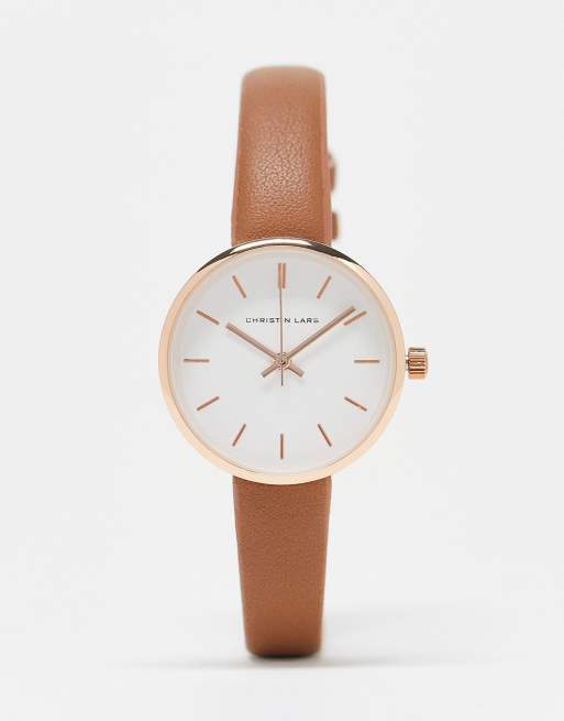 Christin Lars - Horloge met smal imitatieleren bandje in rosé goud