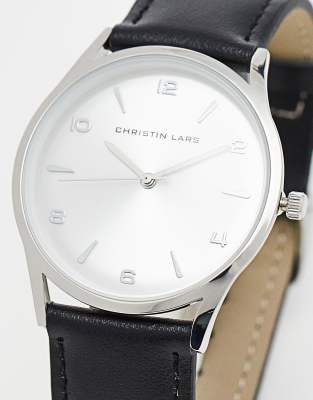Christin Lars Leather Strap Watch In Black And Silver ModeSens