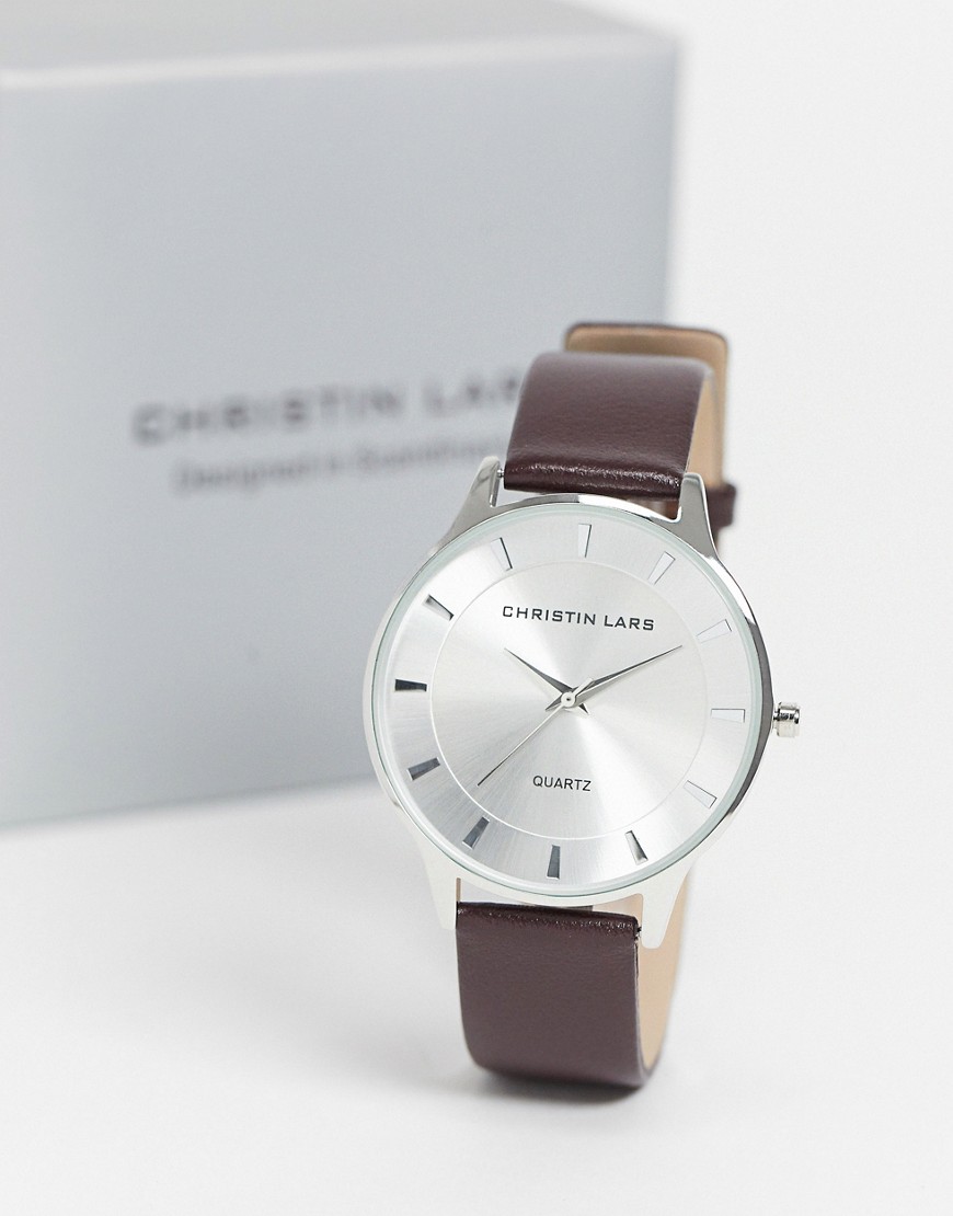 Christin Lars leather strap watch-Silver