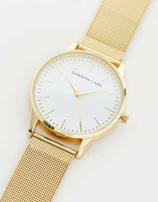 Christin Lars mens minimal mesh strap watch in gold