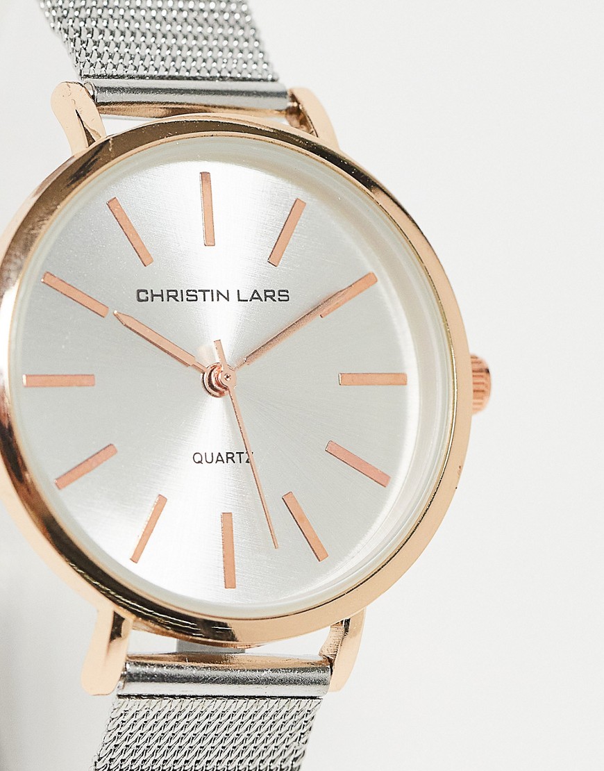 Christin Lars mesh strap watch in silver and rose gold-Multi