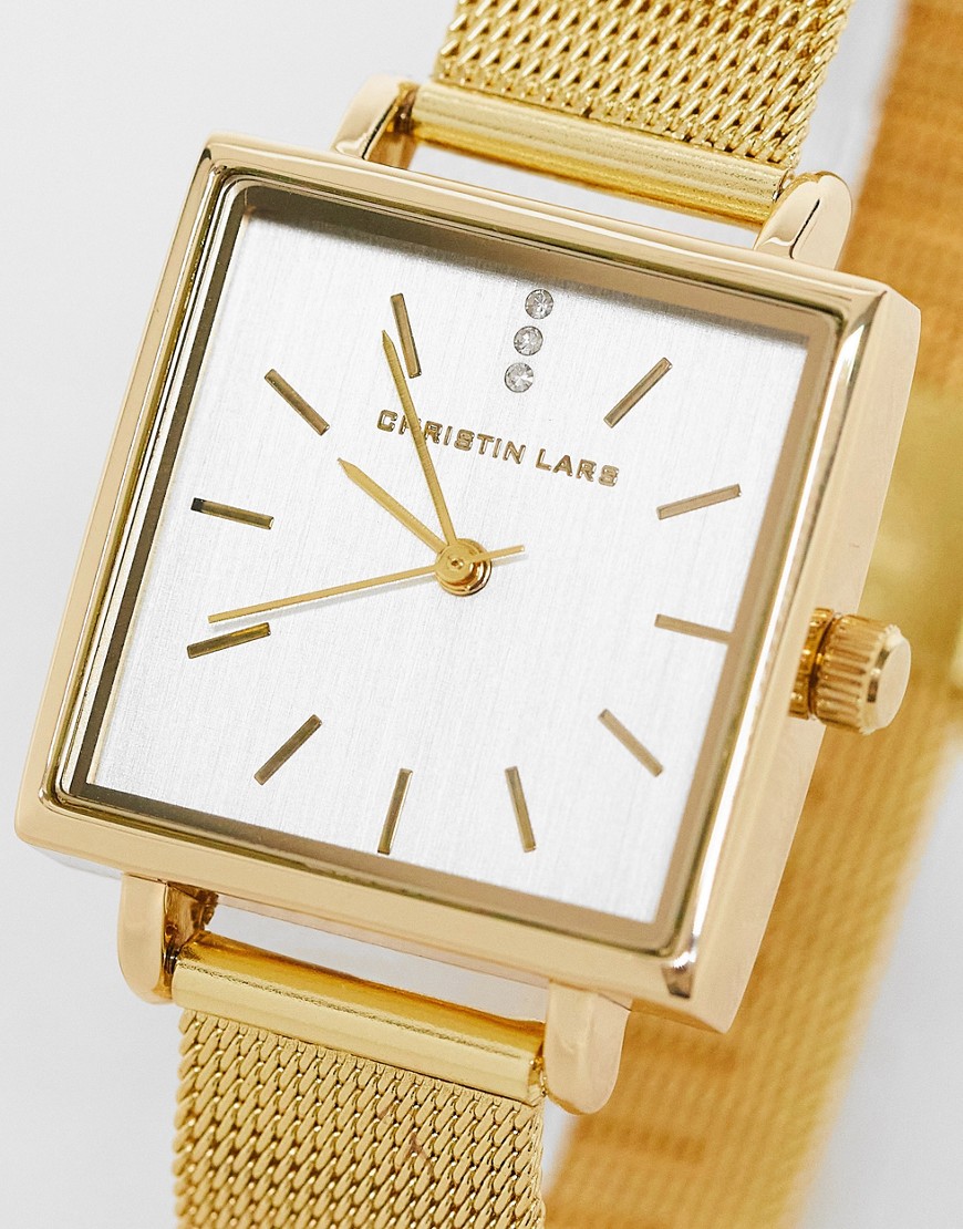 Christin Lars mesh strap watch with square face in gold
