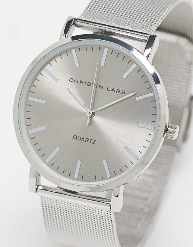 Christin Lars minimal mesh strap watch in silver with black dial