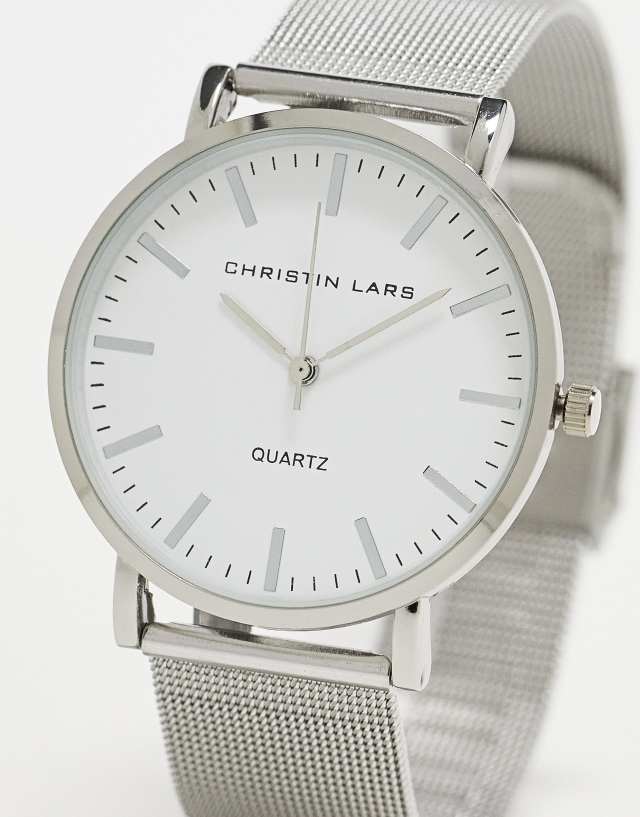 Christin Lars minimal mesh strap watch in silver