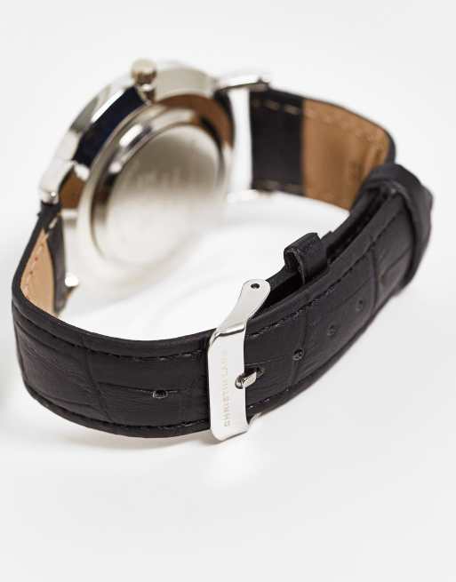 Christin Lars mock croc strap watch in black and silver, 2 of 4
