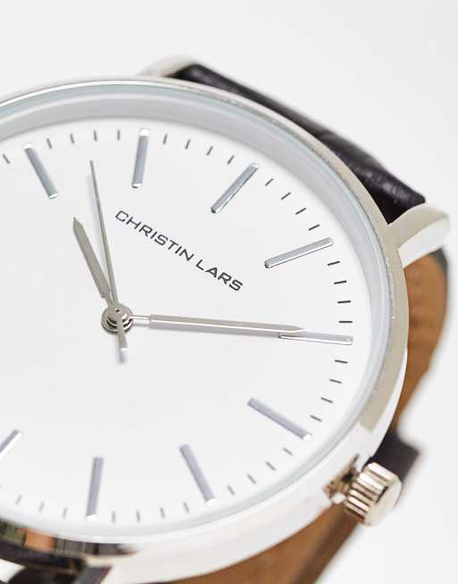 Christin Lars mock croc strap watch in black and silver, 4 of 4