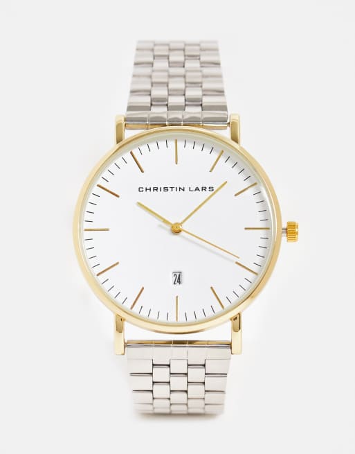 Christin Lars Montre avec bracelet à maillons épais en acier