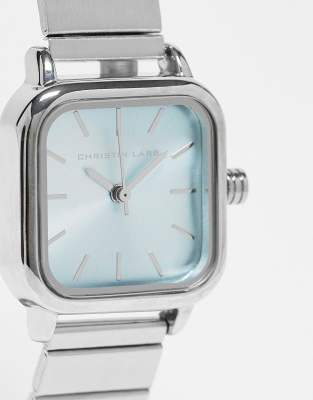 Bracelet Rétro Années 1950 – Argenté, émail Bleu, Main De Fatma, Maillons Carrés