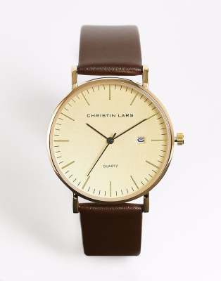 Christin Lars - Montre-bracelet classique pour homme avec fonction date - Fauve