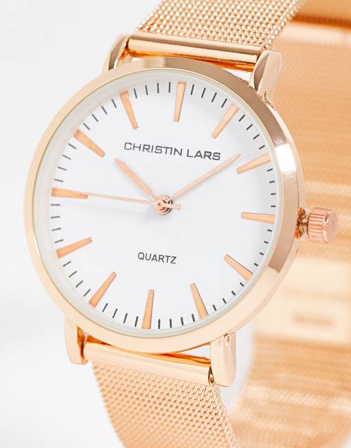 Christin Lars - Montre bracelet en maille en acier inoxydable - Or rose