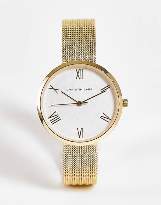 Christin Lars Montre femme avec bracelet en maille effet c tel Dor