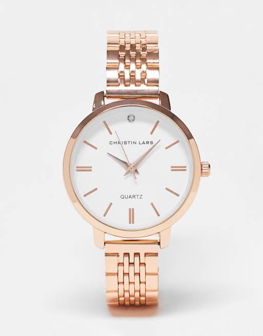 Christin Lars - Orologio bracciale color oro rosa con maglie sottili