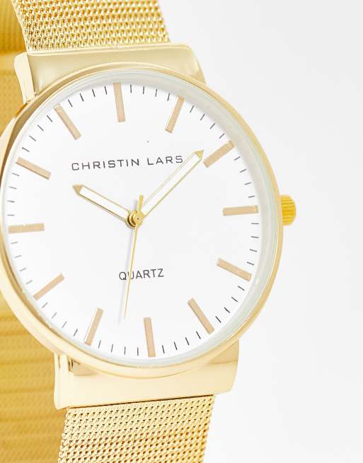 Christin Lars - Orologio color oro con cinturino regolabile in acciaio inossidabile a maglia