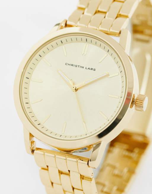 Christin Lars - Orologio con bracciale a maglie spesse color oro