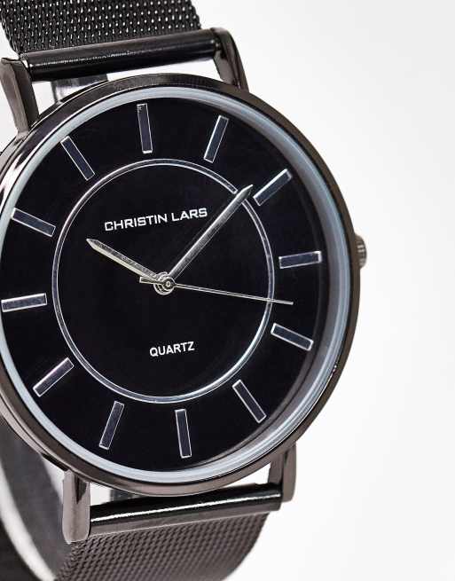 Christin Lars - Orologio con bracciale in acciaio inossidabile argentato a maglia a rete