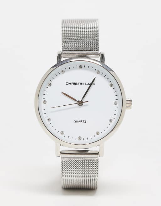 Christin Lars - Orologio con bracciale in rete metallica color argento