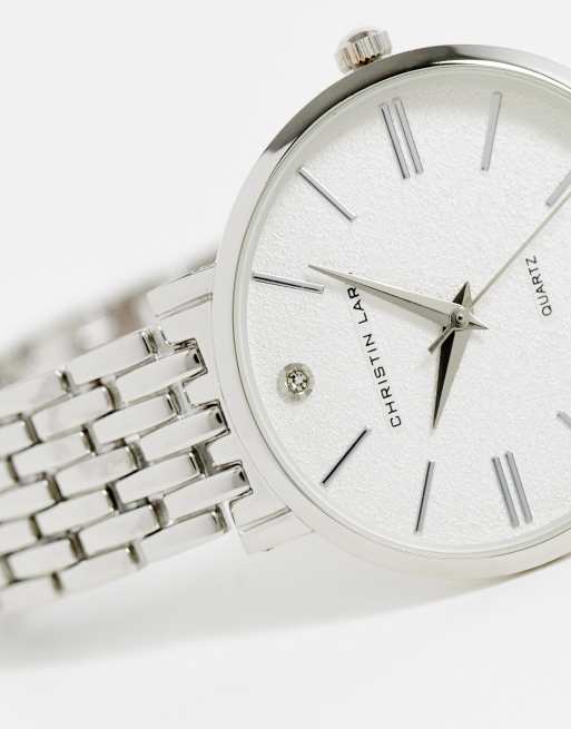 Christin Lars - Orologio con bracciale sottile a maglie color argento, 4 di 4
