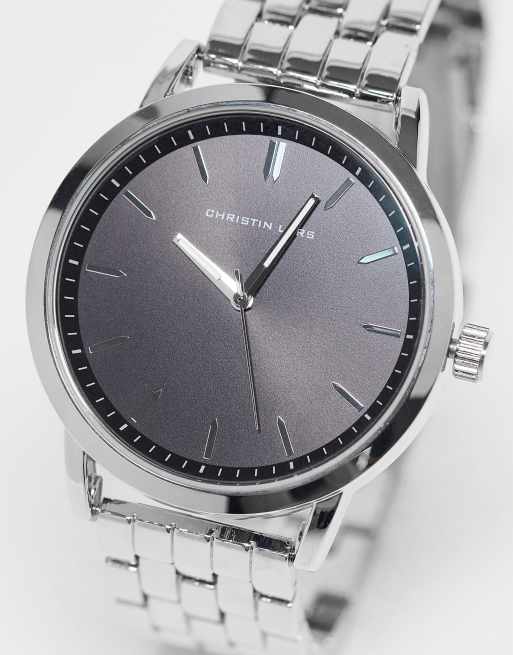 Christin Lars - Orologio con cinturino a maglie spesse color argento e nero