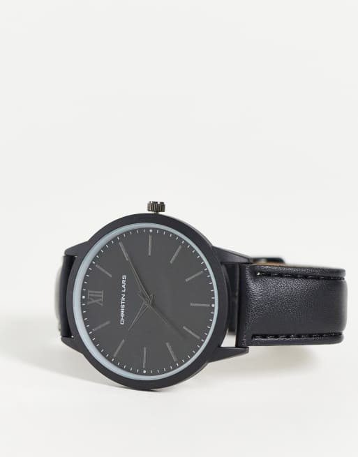 Christin Lars - Orologio con quadrante e cinturino nero