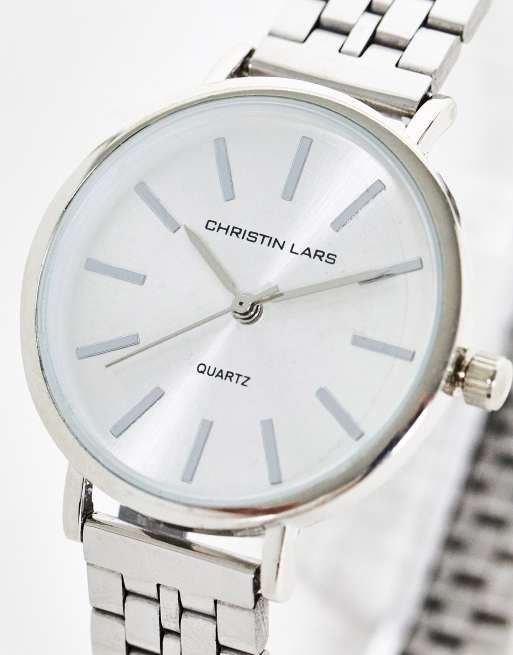 Christin Lars - Orologio da donna con bracciale a maglie spesse color argento
