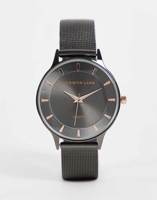 Christin Lars - Orologio da uomo con cinturino in acciaio inossidabile, colore argento e nero